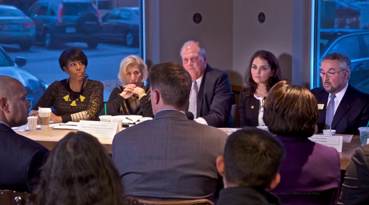 Solutions City Panel IMAGE: Mayor Rawlings-Blake and youth employment partners participate in a Solutions City panel at Starbucks